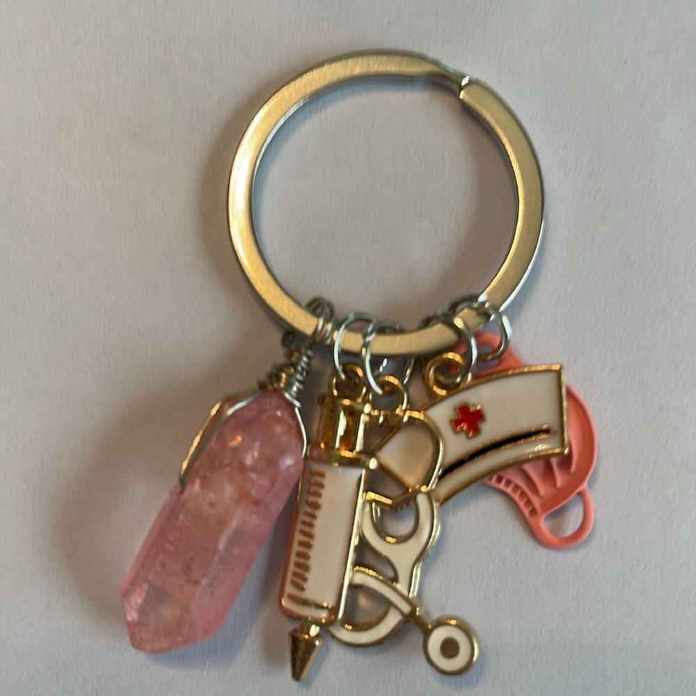 Pink Quartz Nurse Keychain β Crystal + Medical Charms β Handmade β NWT - Picture 6 of 6